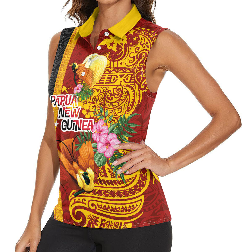 Papua New Guinea Independence Day Women Sleeveless Polo Shirt Birds-of-Paradise Melanesian Tattoos Tropical Plants LT03 - Polynesian Pride