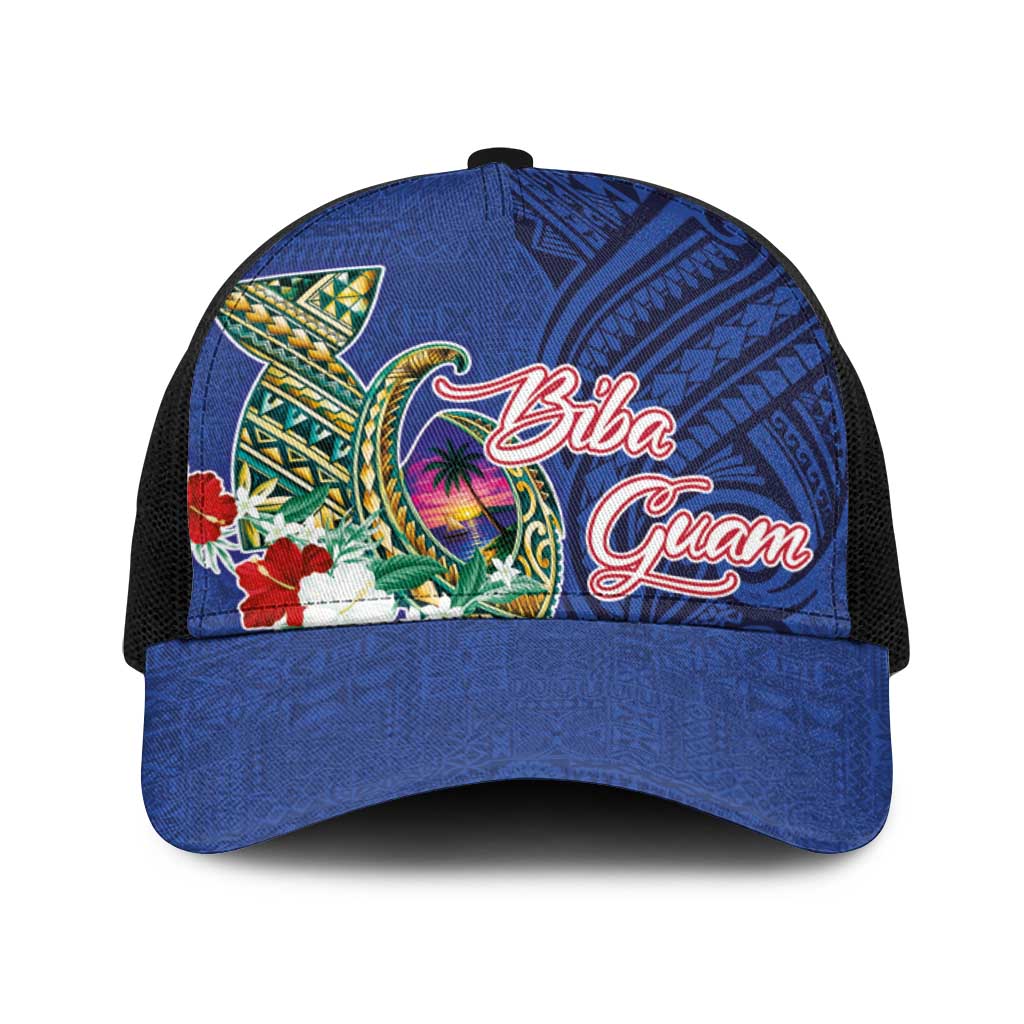 Guam Chamorro Baseball Net Cap Tribal Latte Stone and Seal Artwork Polynesian Patterns LT03 One Size Black Multicolor - Polynesian Pride