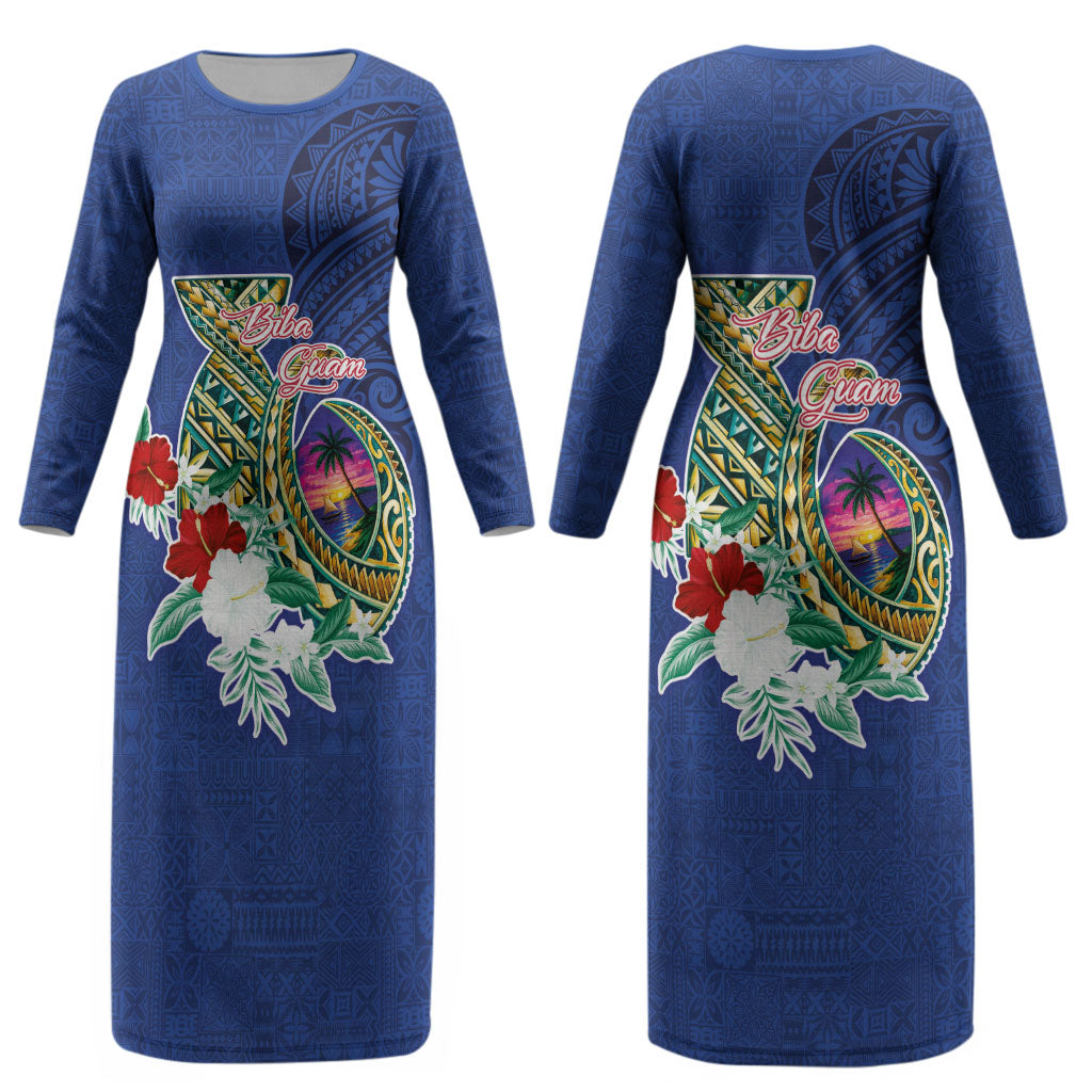Guam Chamorro Couples Matching Long Sleeve Bodycon Dress and Hawaiian Shirt Tribal Latte Stone and Seal Artwork Polynesian Patterns LT03 - Polynesian Pride
