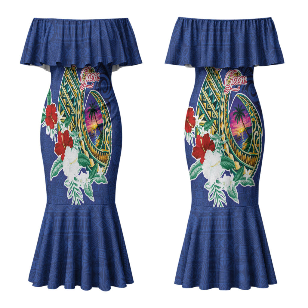 Guam Chamorro Couples Matching Mermaid Dress and Long Sleeve Button Shirt Tribal Latte Stone and Seal Artwork Polynesian Patterns LT03 - Polynesian Pride