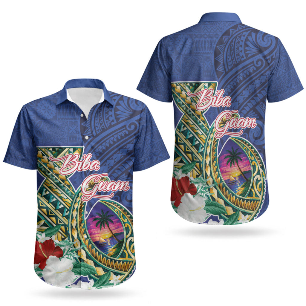 Guam Chamorro Couples Matching Puletasi and Hawaiian Shirt Tribal Latte Stone and Seal Artwork Polynesian Patterns LT03 - Polynesian Pride
