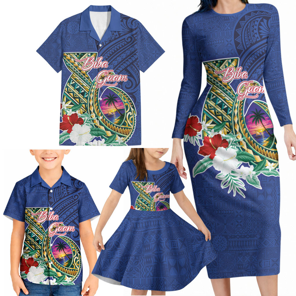 Guam Chamorro Family Matching Long Sleeve Bodycon Dress and Hawaiian Shirt Tribal Latte Stone and Seal Artwork Polynesian Patterns LT03 - Polynesian Pride