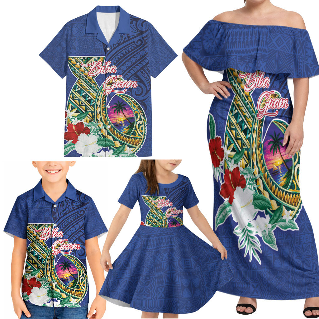 Guam Chamorro Family Matching Off Shoulder Maxi Dress and Hawaiian Shirt Tribal Latte Stone and Seal Artwork Polynesian Patterns LT03 - Polynesian Pride