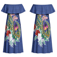 Guam Chamorro Family Matching Off Shoulder Maxi Dress and Hawaiian Shirt Tribal Latte Stone and Seal Artwork Polynesian Patterns LT03 Mom's Dress Multicolor - Polynesian Pride