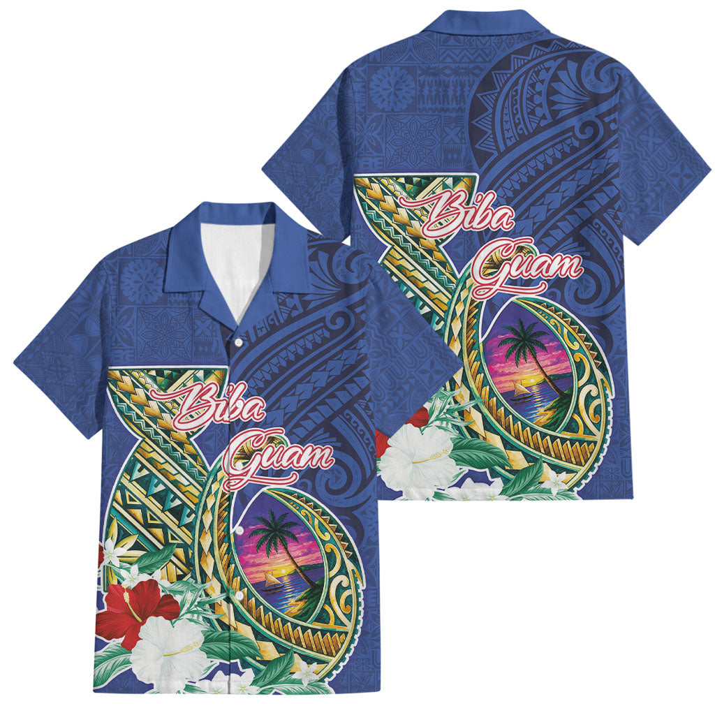Guam Chamorro Family Matching Off Shoulder Maxi Dress and Hawaiian Shirt Tribal Latte Stone and Seal Artwork Polynesian Patterns LT03 Dad's Shirt - Short Sleeve Multicolor - Polynesian Pride