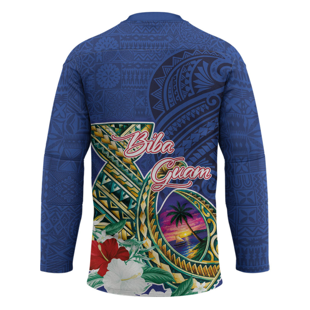 Guam Chamorro Hockey Jersey Tribal Latte Stone and Seal Artwork Polynesian Patterns LT03 - Polynesian Pride