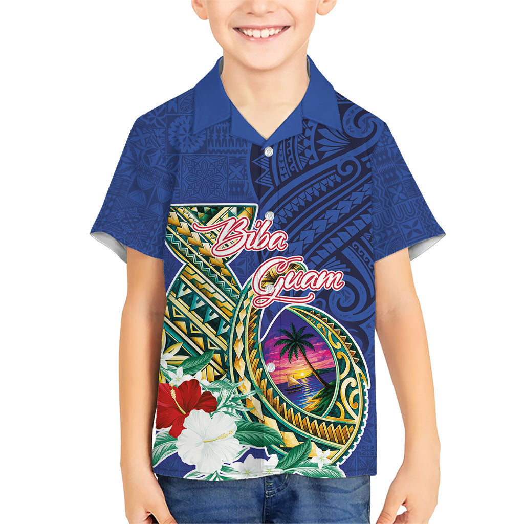 Guam Chamorro Kid Hawaiian Shirt Tribal Latte Stone and Seal Artwork Polynesian Patterns LT03 Kid Multicolor - Polynesian Pride