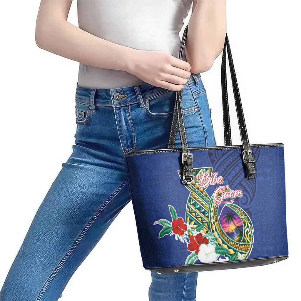 Guam Chamorro Leather Tote Bag Tribal Latte Stone and Seal Artwork Polynesian Patterns LT03 - Polynesian Pride