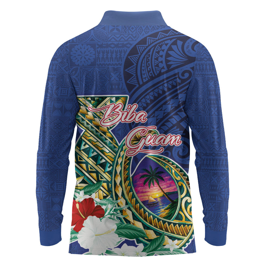 Guam Chamorro Long Sleeve Polo Shirt Tribal Latte Stone and Seal Artwork Polynesian Patterns LT03 - Polynesian Pride