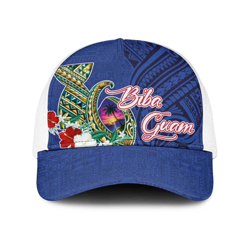 Guam Chamorro Mesh Trucker Cap Tribal Latte Stone and Seal Artwork Polynesian Patterns LT03 One Size White Multicolor - Polynesian Pride
