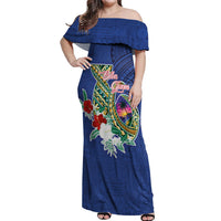 Guam Chamorro Off Shoulder Maxi Dress Tribal Latte Stone and Seal Artwork Polynesian Patterns LT03 Women Multicolor - Polynesian Pride