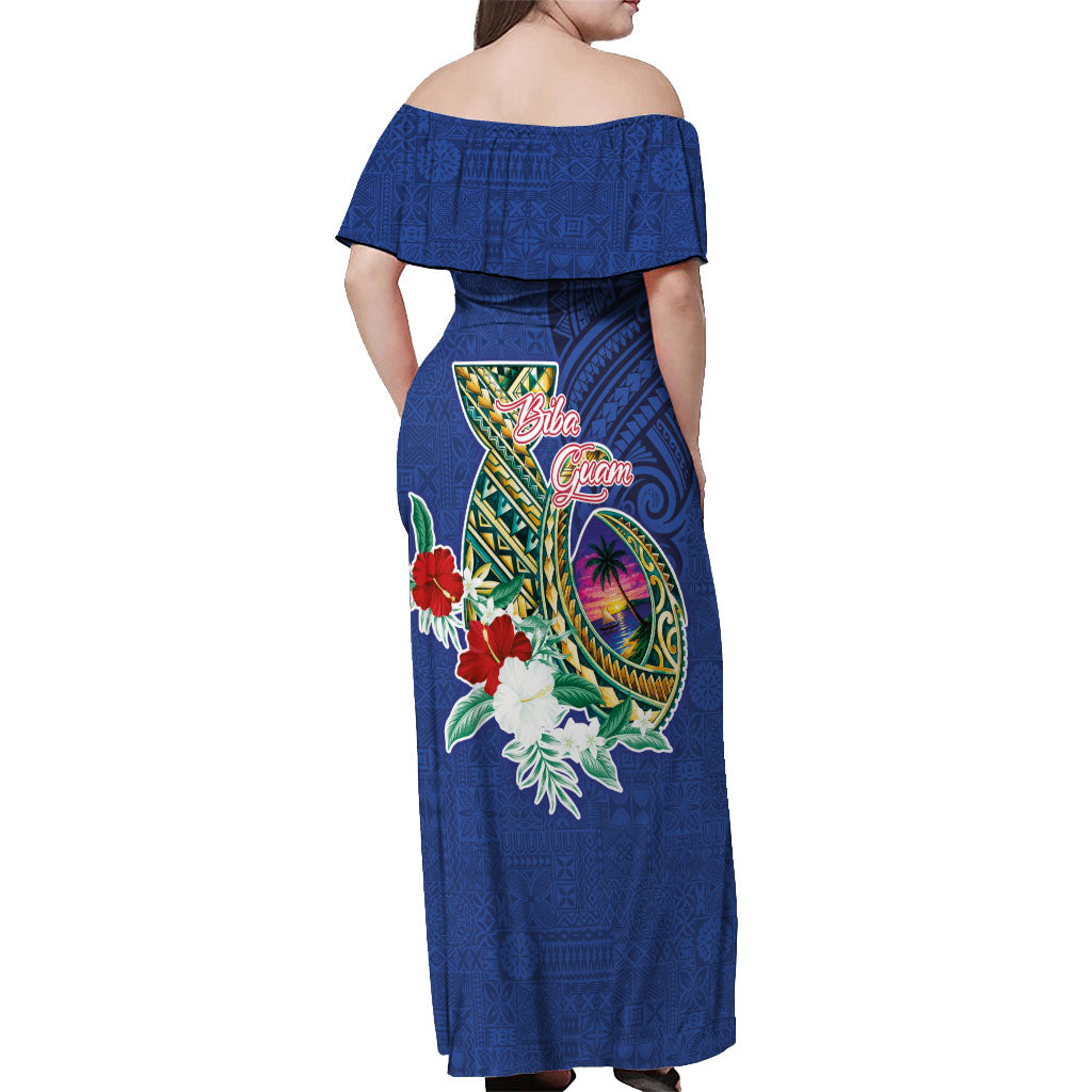 Guam Chamorro Off Shoulder Maxi Dress Tribal Latte Stone and Seal Artwork Polynesian Patterns LT03 - Polynesian Pride