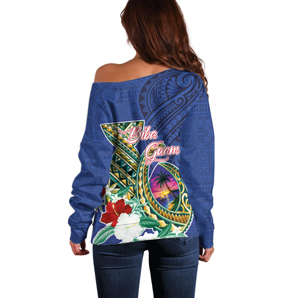 Guam Chamorro Off Shoulder Sweater Tribal Latte Stone and Seal Artwork Polynesian Patterns LT03 - Polynesian Pride