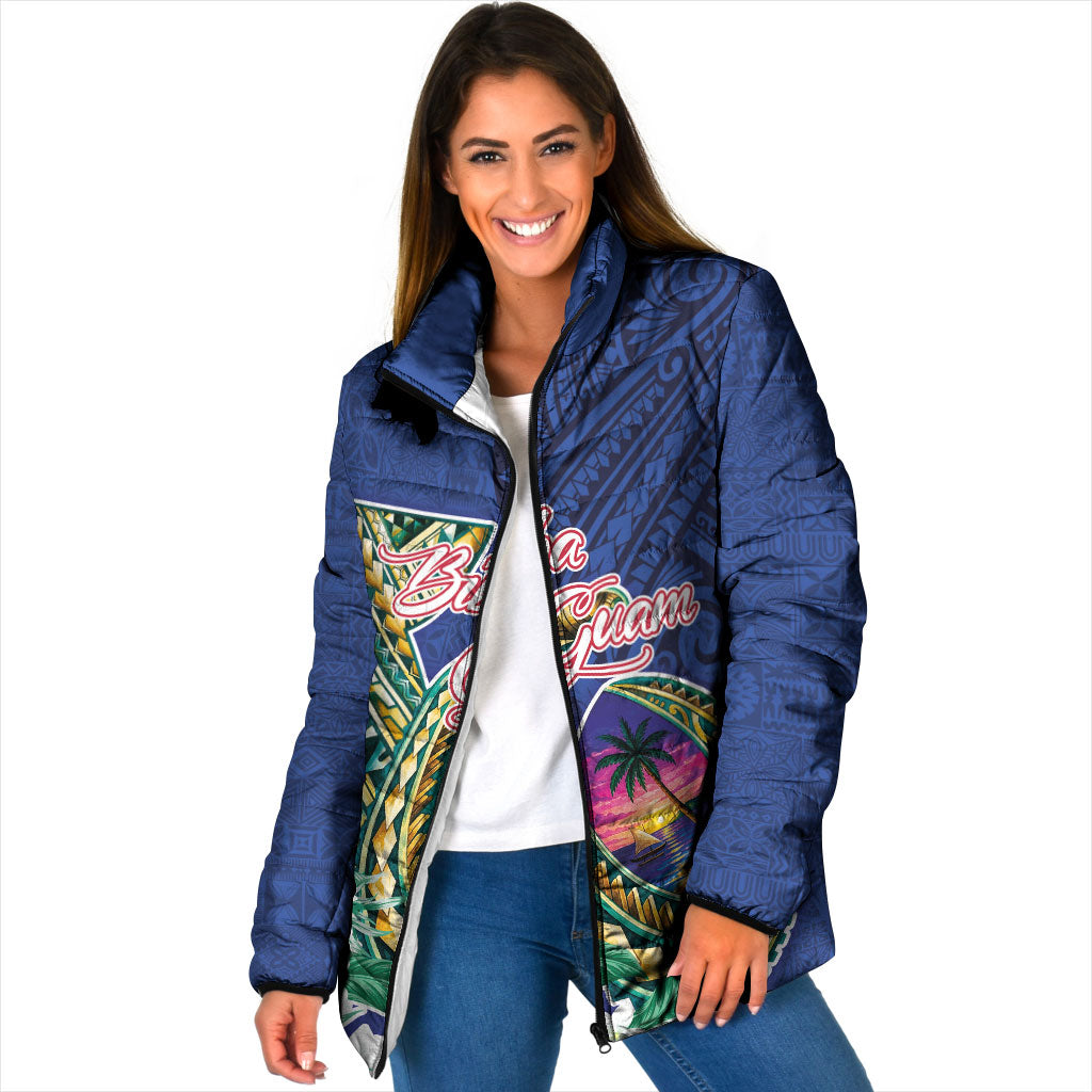 Guam Chamorro Padded Jacket Tribal Latte Stone and Seal Artwork Polynesian Patterns LT03 Women Multicolor - Polynesian Pride
