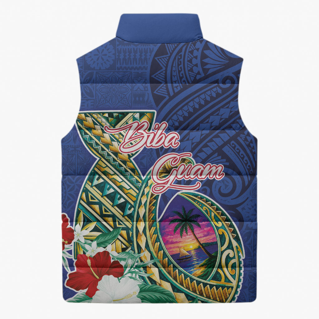 Guam Chamorro Sleeveless Puffer Jacket Tribal Latte Stone and Seal Artwork Polynesian Patterns LT03 - Polynesian Pride