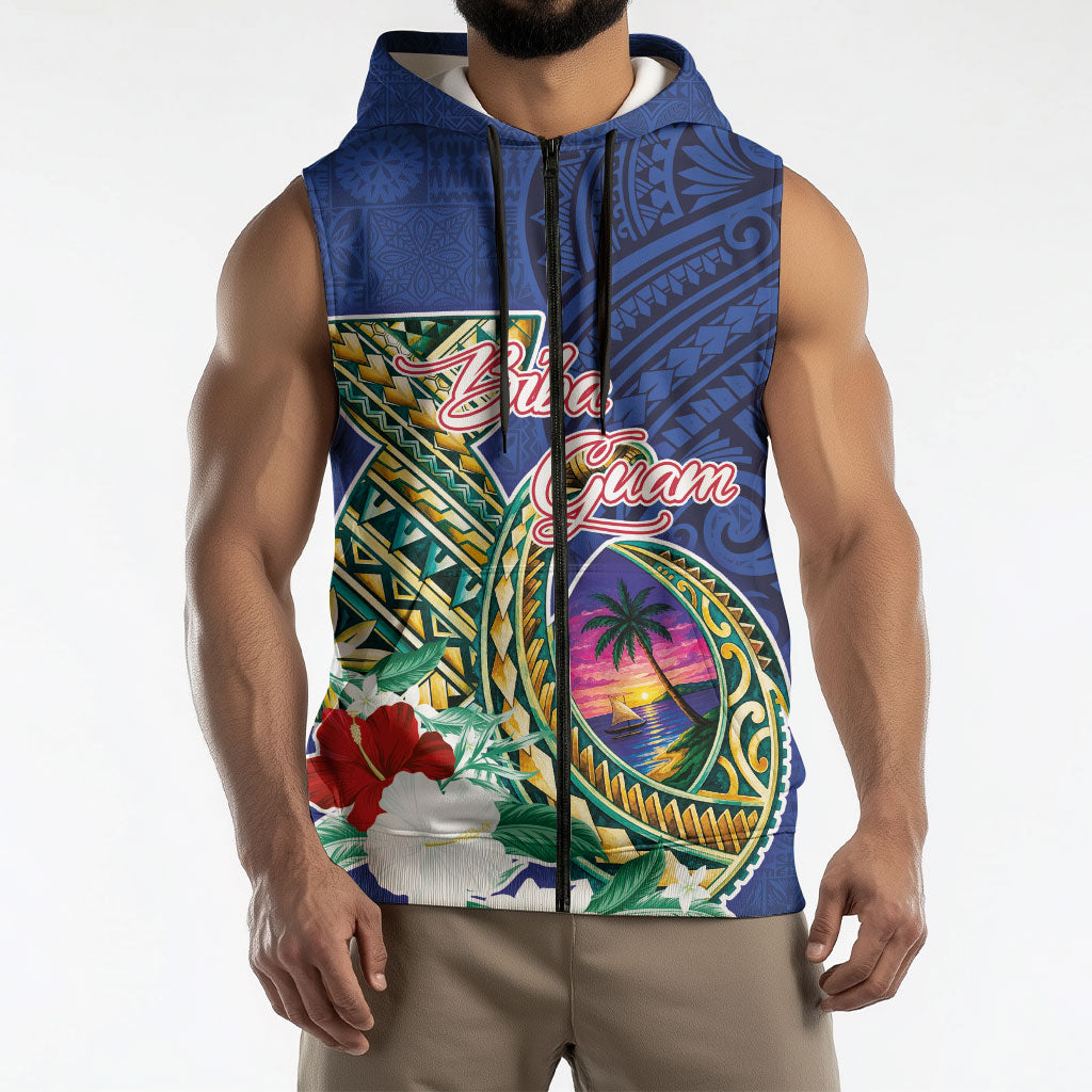 Guam Chamorro Sleeveless Zip Hoodie Tribal Latte Stone and Seal Artwork Polynesian Patterns LT03 - Polynesian Pride