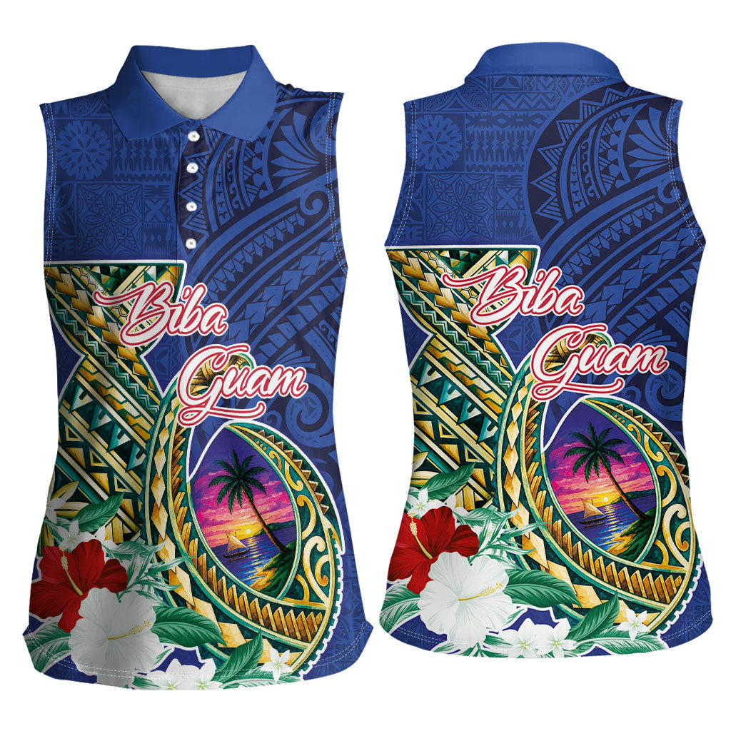 Guam Chamorro Women Sleeveless Polo Shirt Tribal Latte Stone and Seal Artwork Polynesian Patterns LT03 - Polynesian Pride