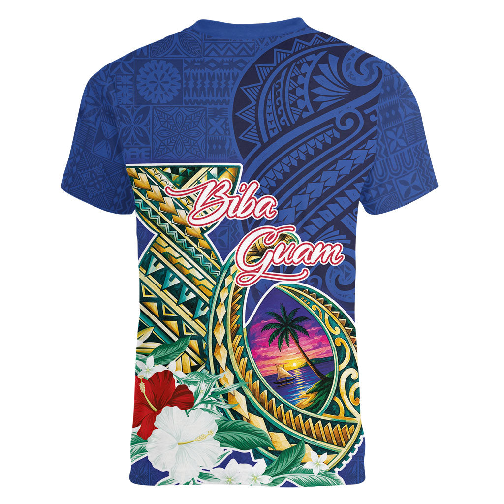 Guam Chamorro Women V-Neck T-Shirt Tribal Latte Stone and Seal Artwork Polynesian Patterns LT03 - Polynesian Pride