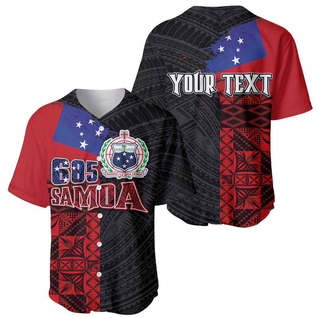 Personalised Samoa 685 Baseball Jersey Siapo Pattern and Samoa Flag Design
