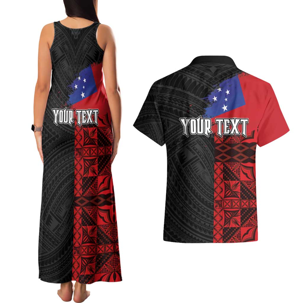 Personalised Samoa 685 Couples Matching Tank Maxi Dress and Hawaiian Shirt Siapo Pattern and Samoa Flag Design