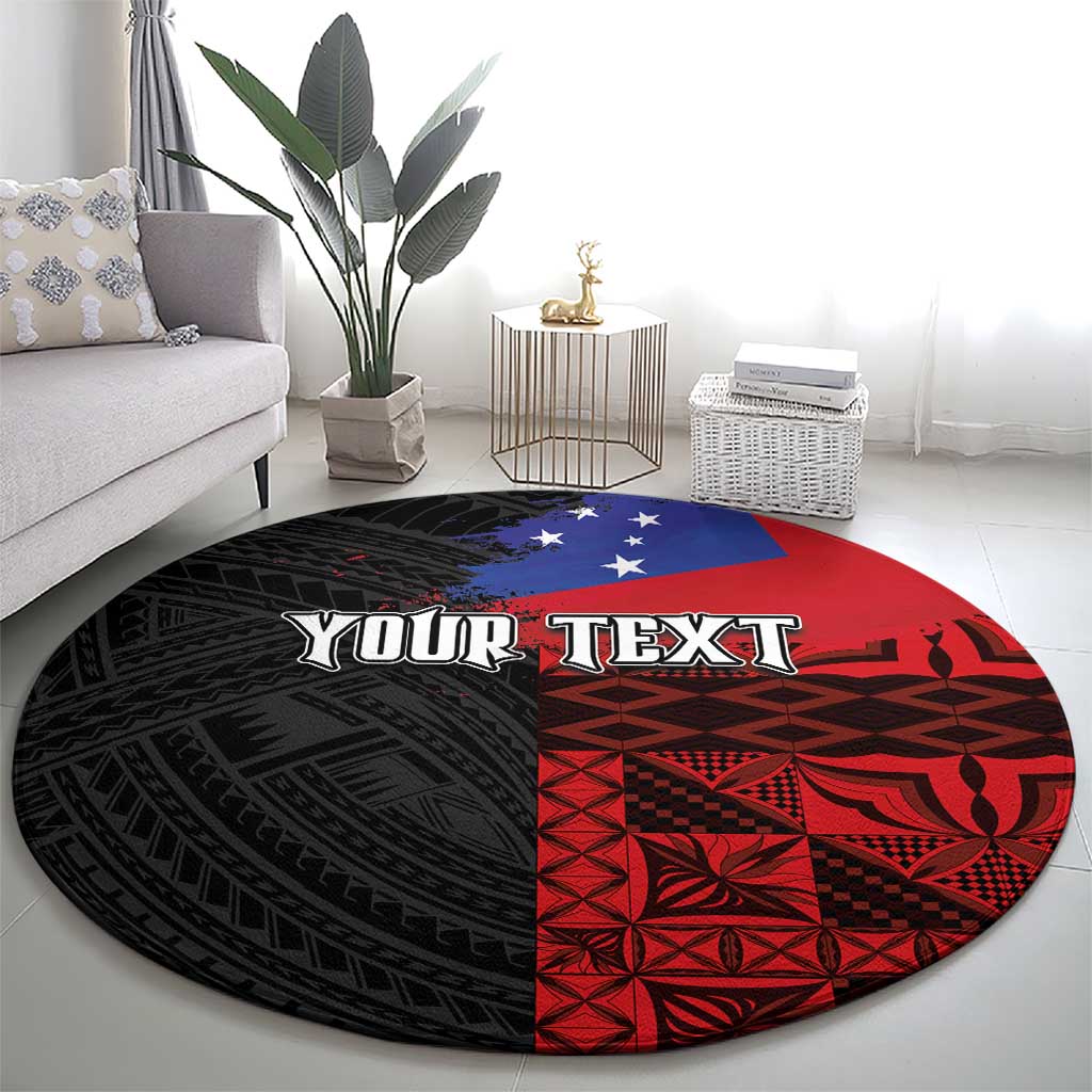 Personalised Samoa 685 Round Carpet Siapo Pattern and Samoa Flag Design