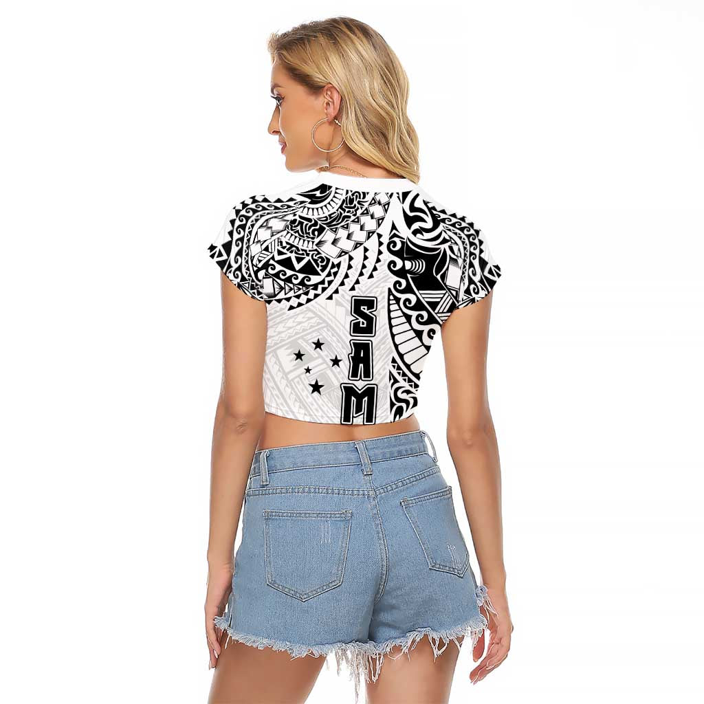 Samoa 685 Art Traditional Tattoo Pattern Raglan Cropped T Shirt White Color