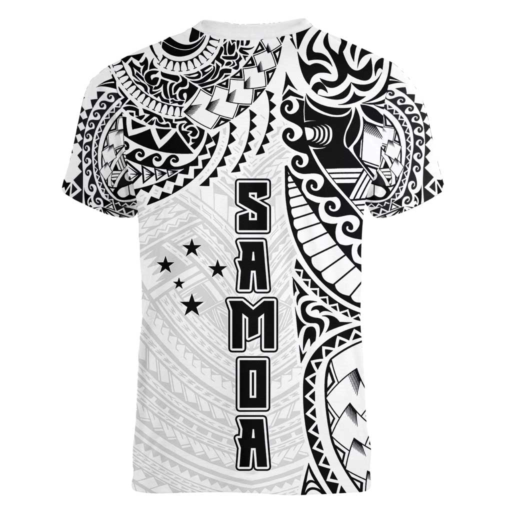 Samoa 685 Art Traditional Tattoo Pattern Women V-Neck T-Shirt White Color