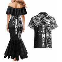 Samoa 685 Art Traditional Tattoo Pattern Couples Matching Mermaid Dress and Hawaiian Shirt Black Color