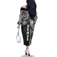 Samoa 685 Art Traditional Tattoo Pattern Family Matching Off The Shoulder Long Sleeve Dress and Hawaiian Shirt Black Color