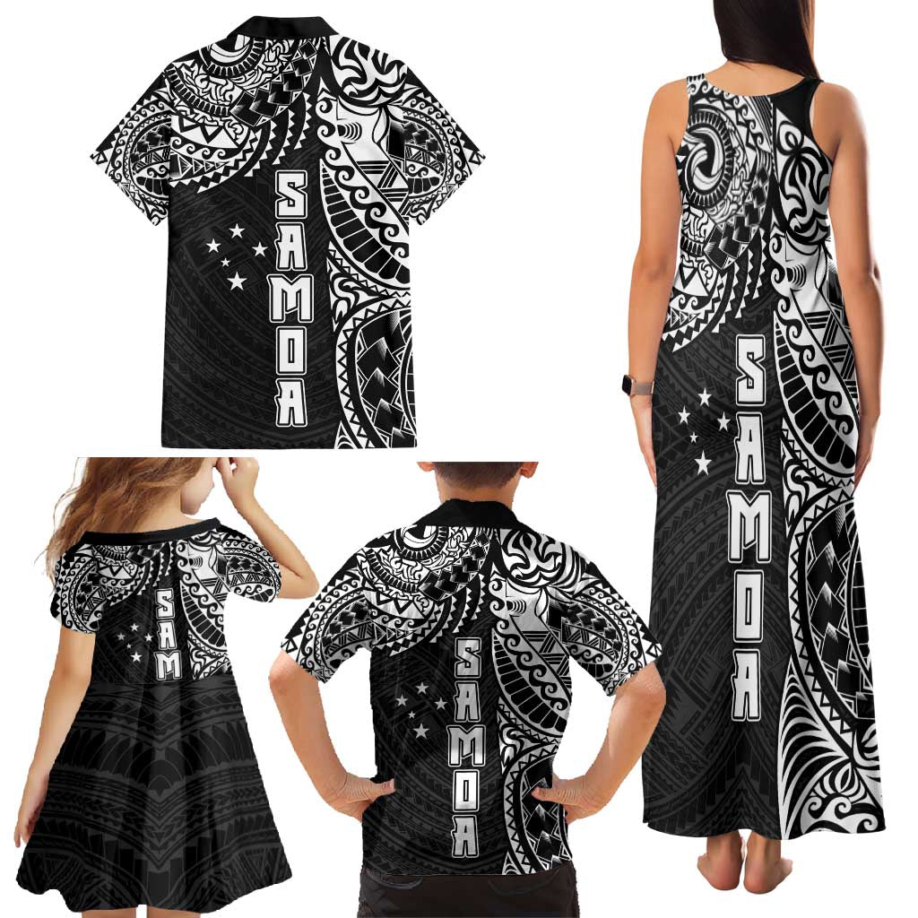Samoa 685 Art Traditional Tattoo Pattern Family Matching Tank Maxi Dress and Hawaiian Shirt Black Color