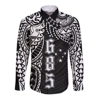 Samoa 685 Art Traditional Tattoo Pattern Long Sleeve Button Shirt Black Color