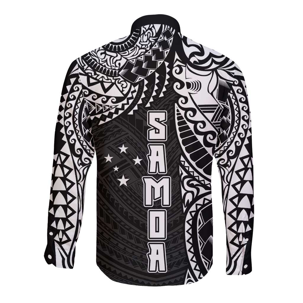 Samoa 685 Art Traditional Tattoo Pattern Long Sleeve Button Shirt Black Color
