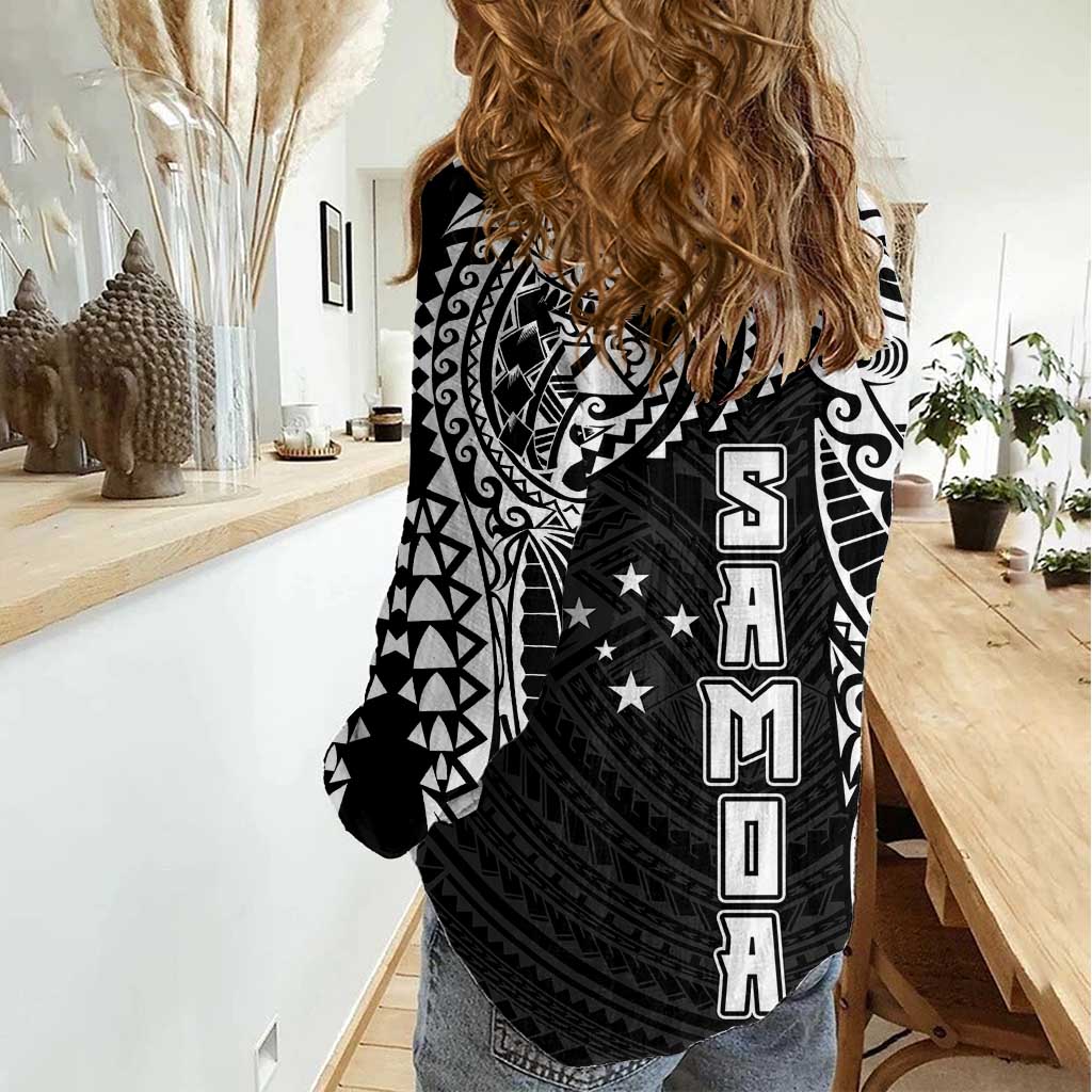 Samoa 685 Art Traditional Tattoo Pattern Women Casual Shirt Black Color