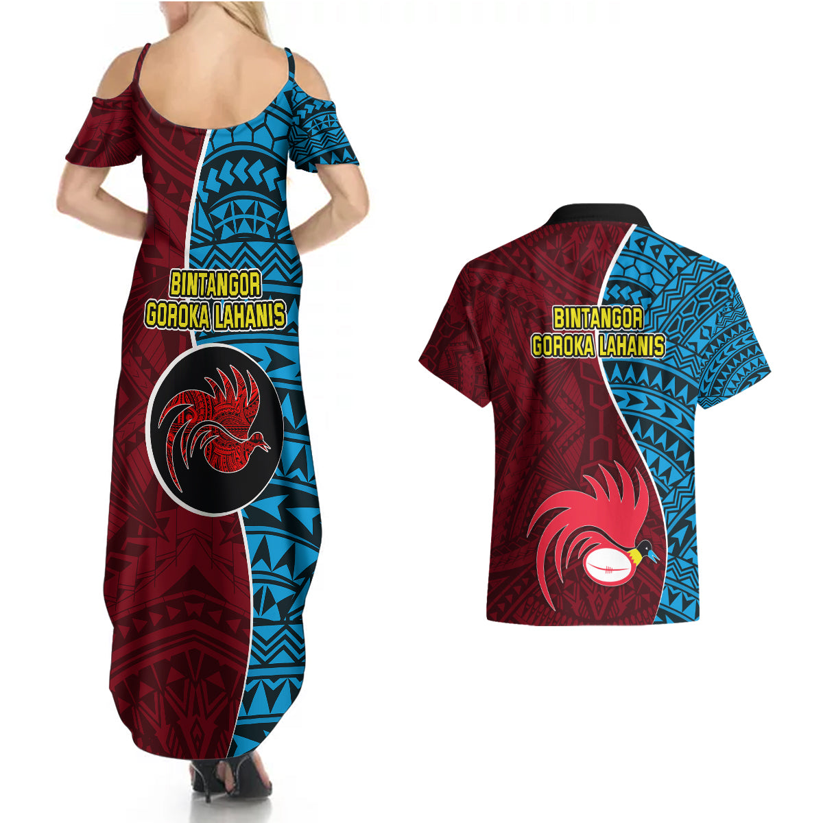 Bintangor Goroka Lahanis Rugby Couples Matching Summer Maxi Dress and Hawaiian Shirt Papua New Guinea Polynesian Tattoo LT03 - Polynesian Pride
