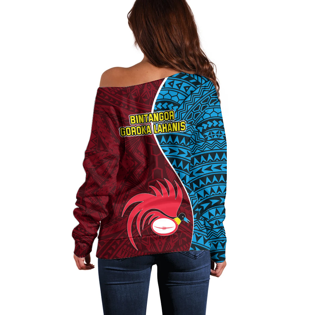 Bintangor Goroka Lahanis Rugby Off Shoulder Sweater Papua New Guinea Polynesian Tattoo LT03 - Polynesian Pride