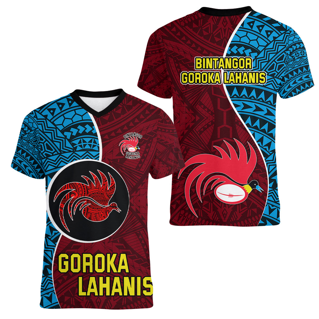 Bintangor Goroka Lahanis Rugby Women V Neck T Shirt Papua New Guinea Polynesian Tattoo LT03 - Polynesian Pride