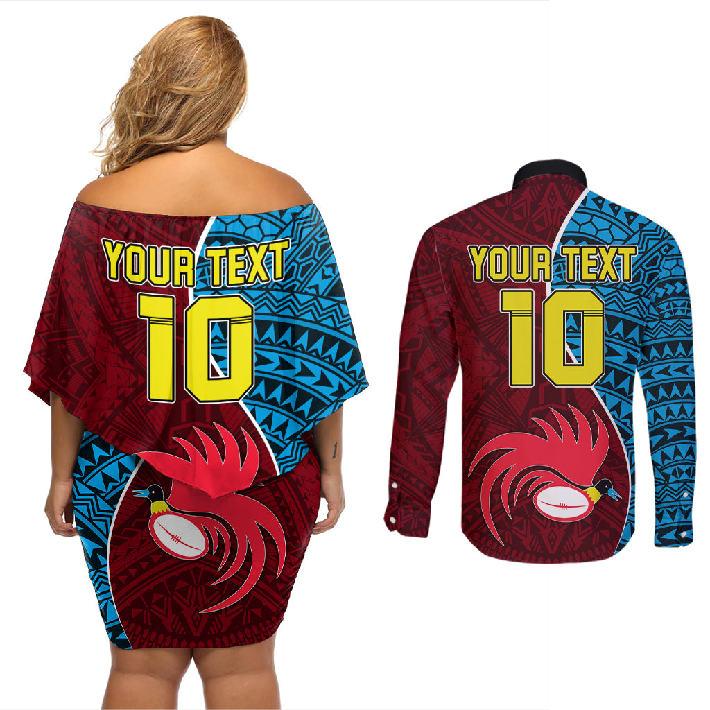 Custom Bintangor Goroka Lahanis Rugby Couples Matching Off Shoulder Short Dress and Long Sleeve Button Shirts Papua New Guinea Polynesian Tattoo LT03 - Polynesian Pride