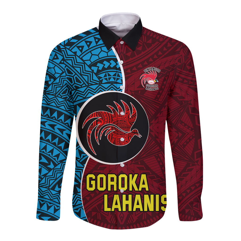 Custom Bintangor Goroka Lahanis Rugby Long Sleeve Button Shirt Papua New Guinea Polynesian Tattoo LT03 Unisex Red - Polynesian Pride
