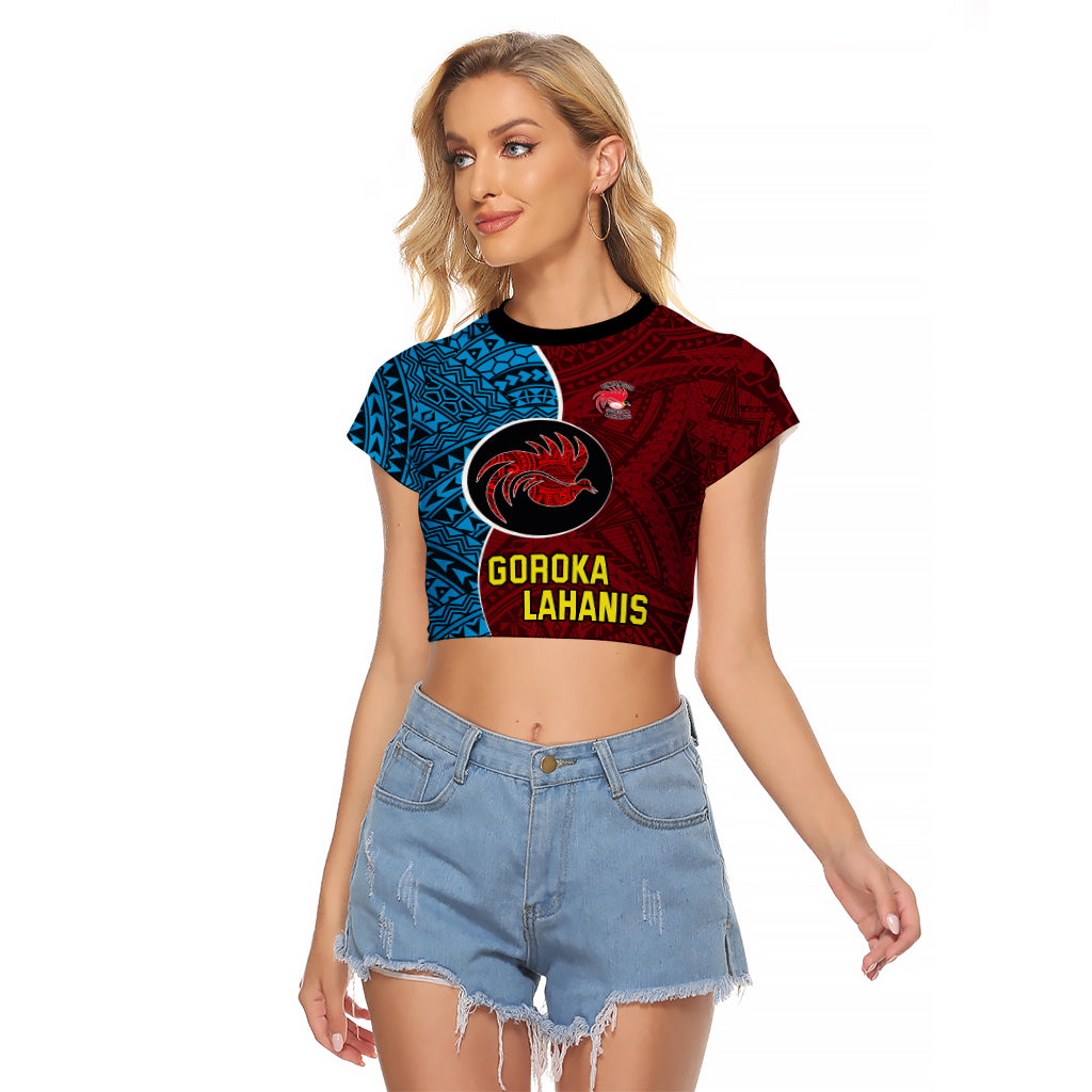 Custom Bintangor Goroka Lahanis Rugby Raglan Cropped T Shirt Papua New Guinea Polynesian Tattoo LT03 Female Red - Polynesian Pride