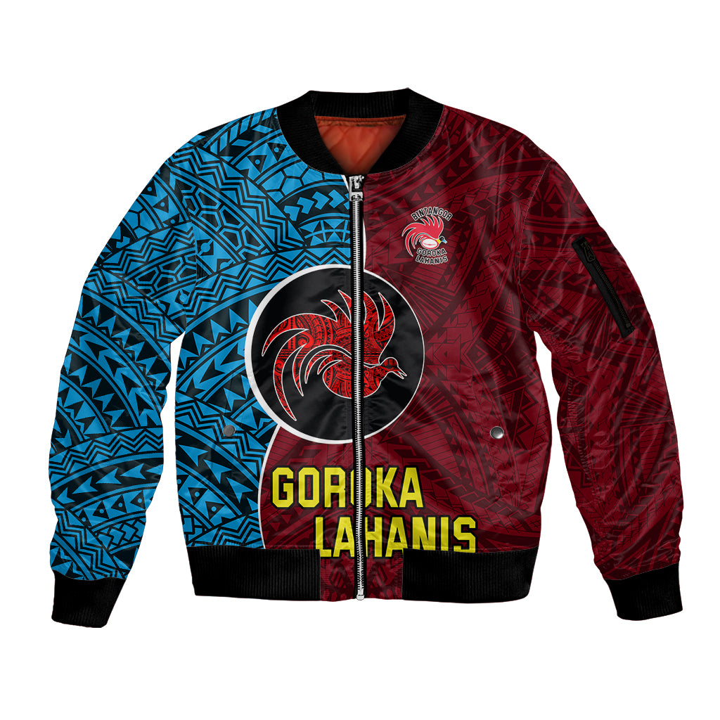 Custom Bintangor Goroka Lahanis Rugby Sleeve Zip Bomber Jacket Papua New Guinea Polynesian Tattoo LT03 Unisex Red - Polynesian Pride