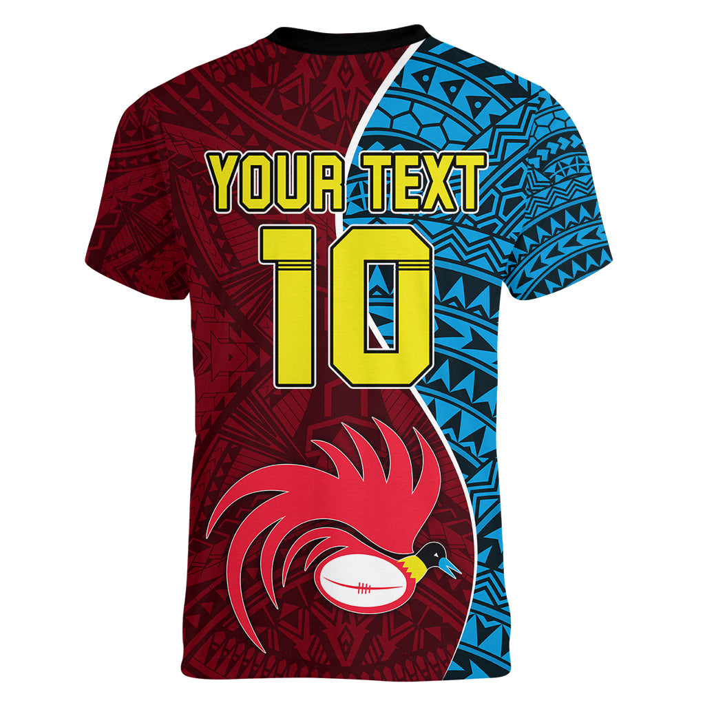 Custom Bintangor Goroka Lahanis Rugby Women V Neck T Shirt Papua New Guinea Polynesian Tattoo LT03 - Polynesian Pride