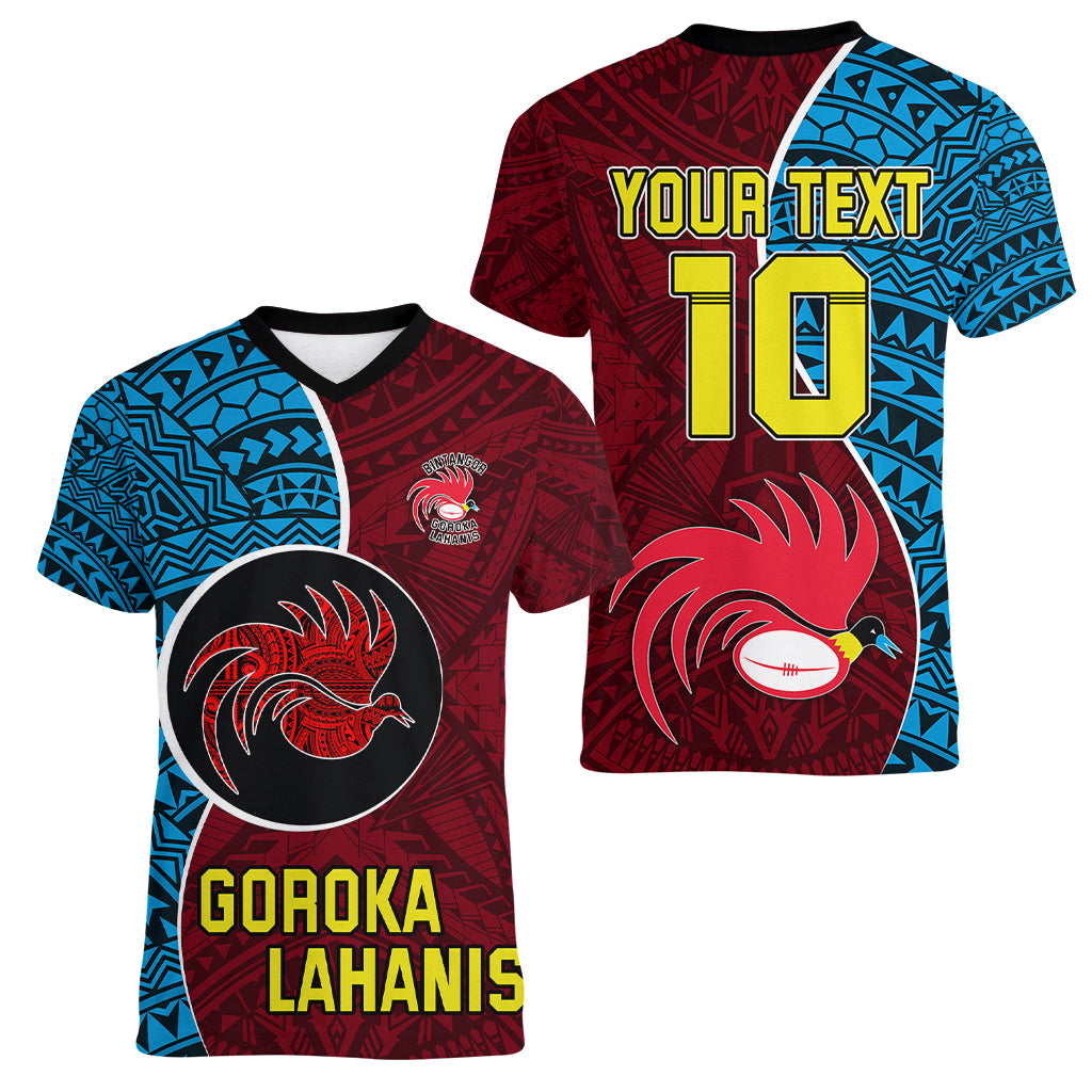 Custom Bintangor Goroka Lahanis Rugby Women V Neck T Shirt Papua New Guinea Polynesian Tattoo LT03 - Polynesian Pride