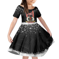 Vanuatu Christmas Kid Short Sleeve Dress Polynesian Tribal Snow Style LT03 KID Black - Polynesian Pride