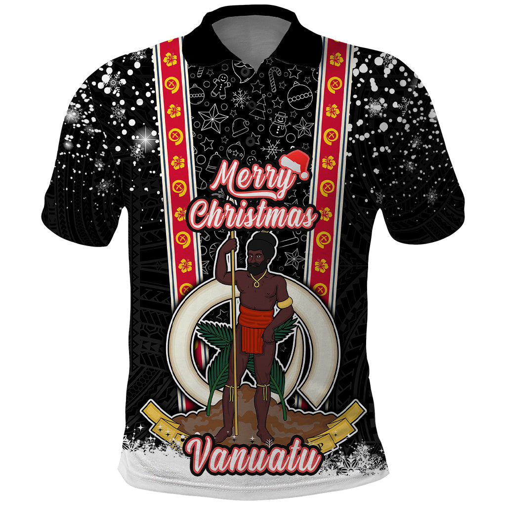 Vanuatu Christmas Polo Shirt Polynesian Tribal Snow Style LT03 Black - Polynesian Pride