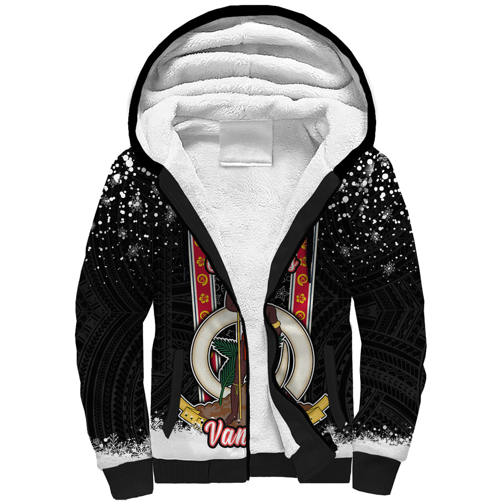 Vanuatu Christmas Sherpa Hoodie Polynesian Tribal Snow Style LT03 Unisex Black - Polynesian Pride