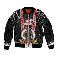 Vanuatu Christmas Sleeve Zip Bomber Jacket Polynesian Tribal Snow Style LT03 Unisex Black - Polynesian Pride