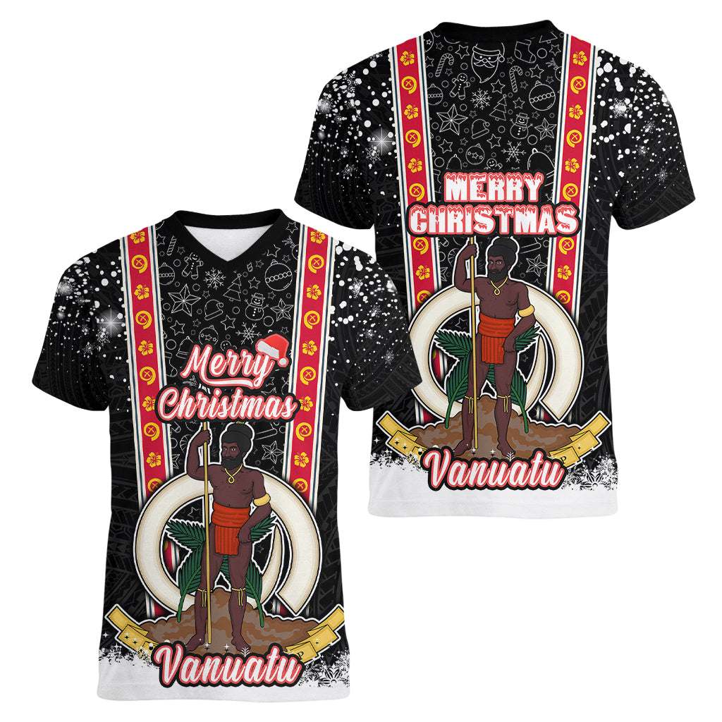 Vanuatu Christmas Women V Neck T Shirt Polynesian Tribal Snow Style LT03 - Polynesian Pride