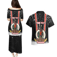 Personalised Vanuatu Christmas Couples Matching Puletasi Dress and Hawaiian Shirt Polynesian Tribal Snow Style LT03 - Polynesian Pride