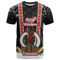 Personalised Vanuatu Christmas T Shirt Polynesian Tribal Snow Style LT03 Black - Polynesian Pride