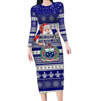 Custom Samoa Christmas Family Matching Long Sleeve Bodycon Dress and Hawaiian Shirt The Santa Coat of Arms with Samoa Bracelet Pattern LT03 Mom's Dress Blue - Polynesian Pride